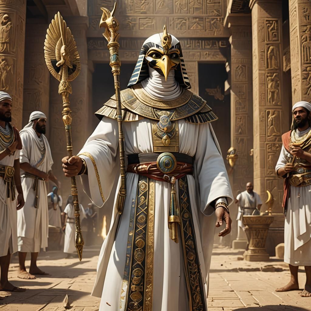Egyptian Priest in Falcon Mask: Detailed Matte Painting