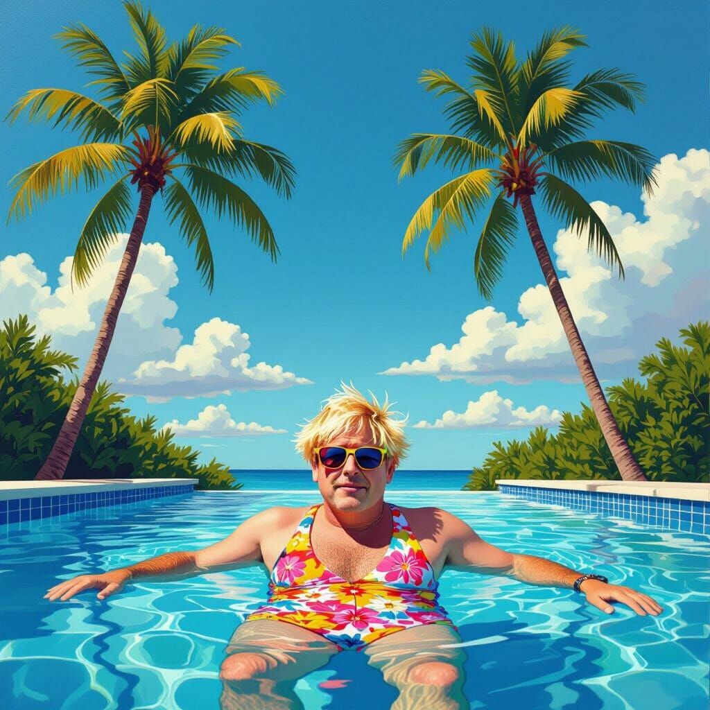 Boris Johnson Swims in Tropical Poolside Paradise