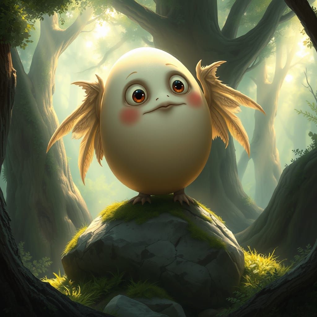 Winged Egg Creature in Enchanted Forest