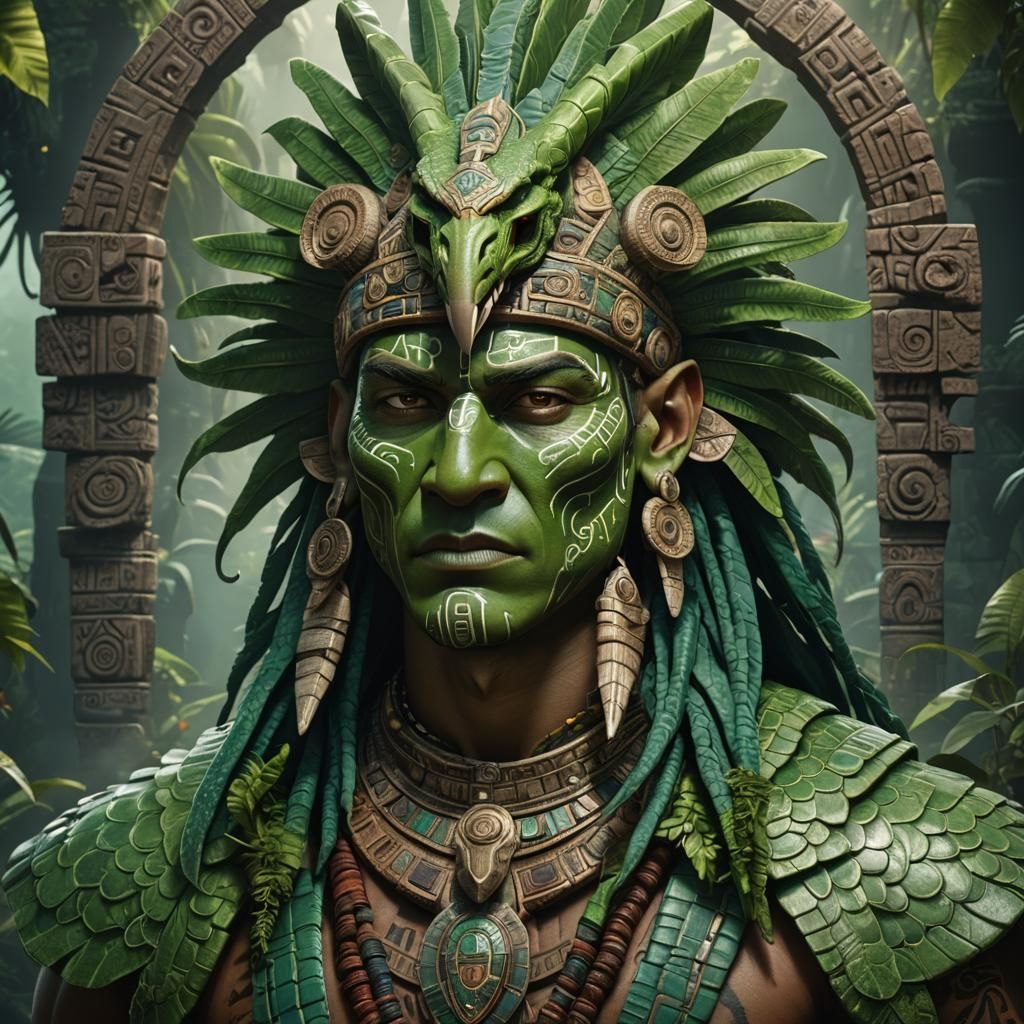 Aztec God Emerges from Serpent's Mouth