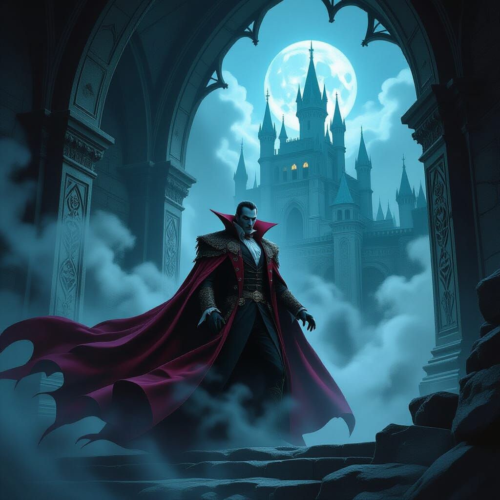 Dracula's Gothic Castle Amidst Mystical Symbols