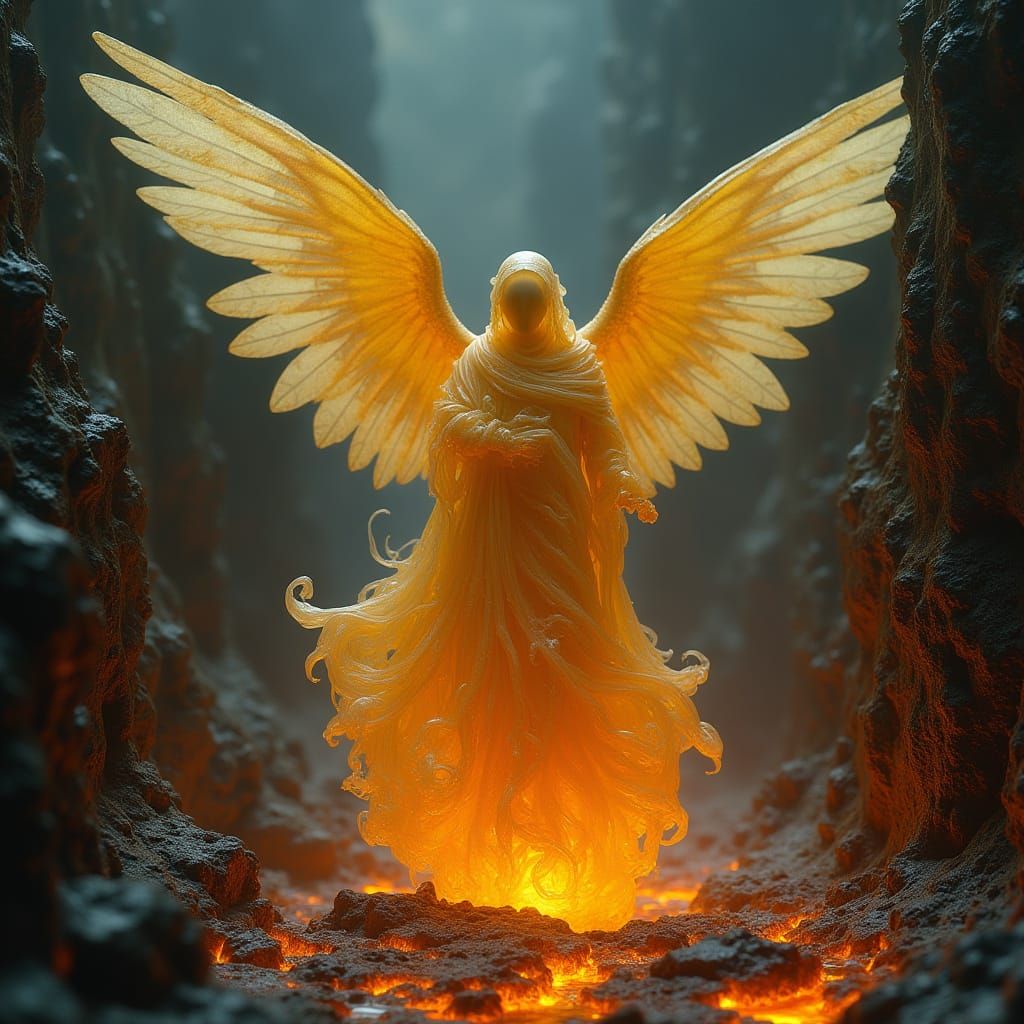 Surreal Gothic Angel in Amber Droplet