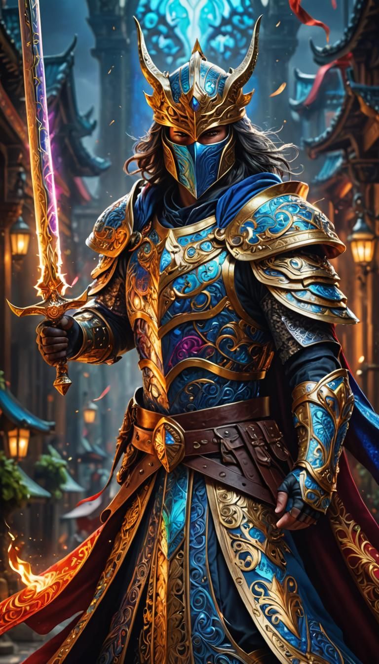 Powerful Battle Mage with Sword in Vibrant Armor