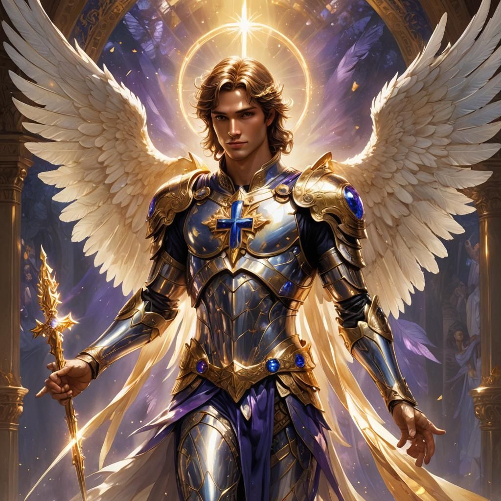 Radiant Angel Points to Cross in Anime Style