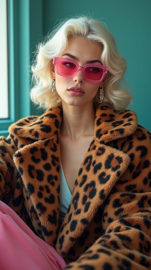 Retro Glamour Portrait with Leopard Print Jacket