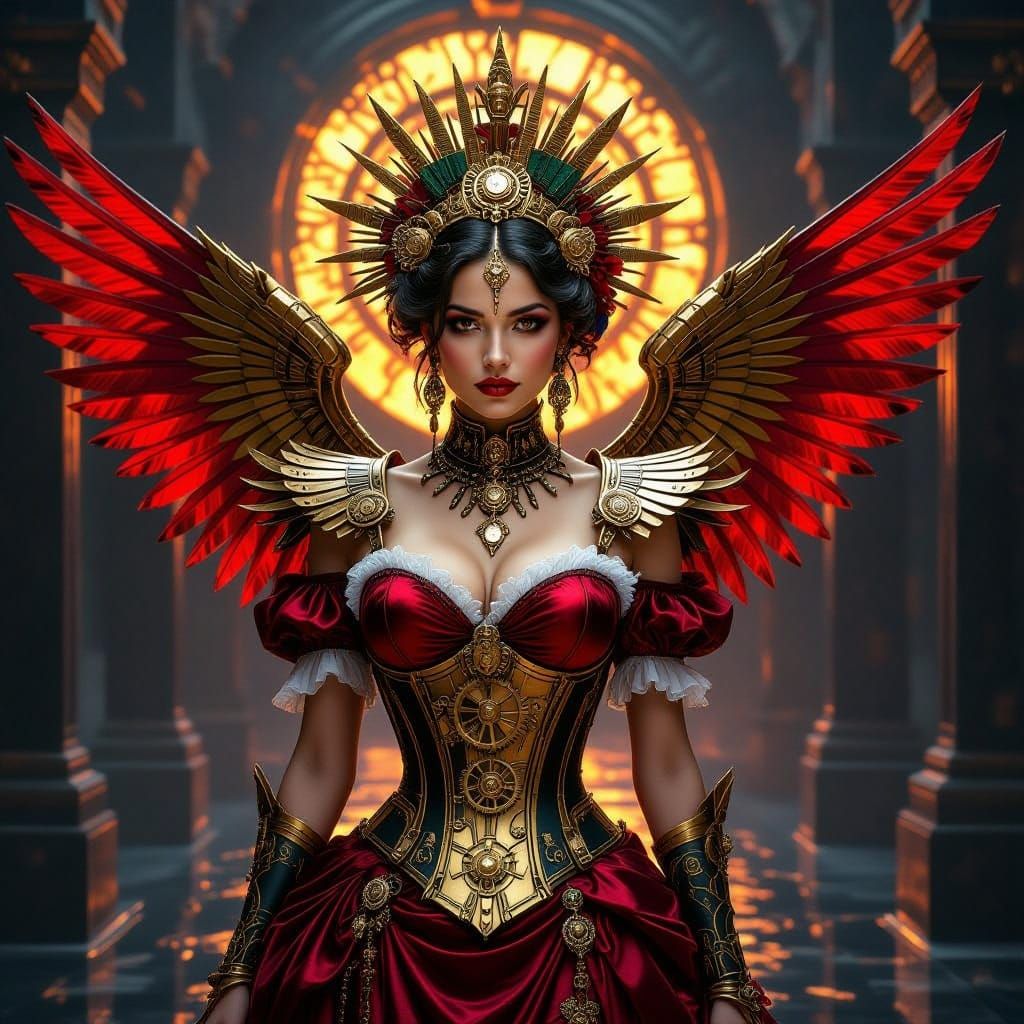 Victorian-Aztec Steampunk Noblewoman in Obsidian Palace