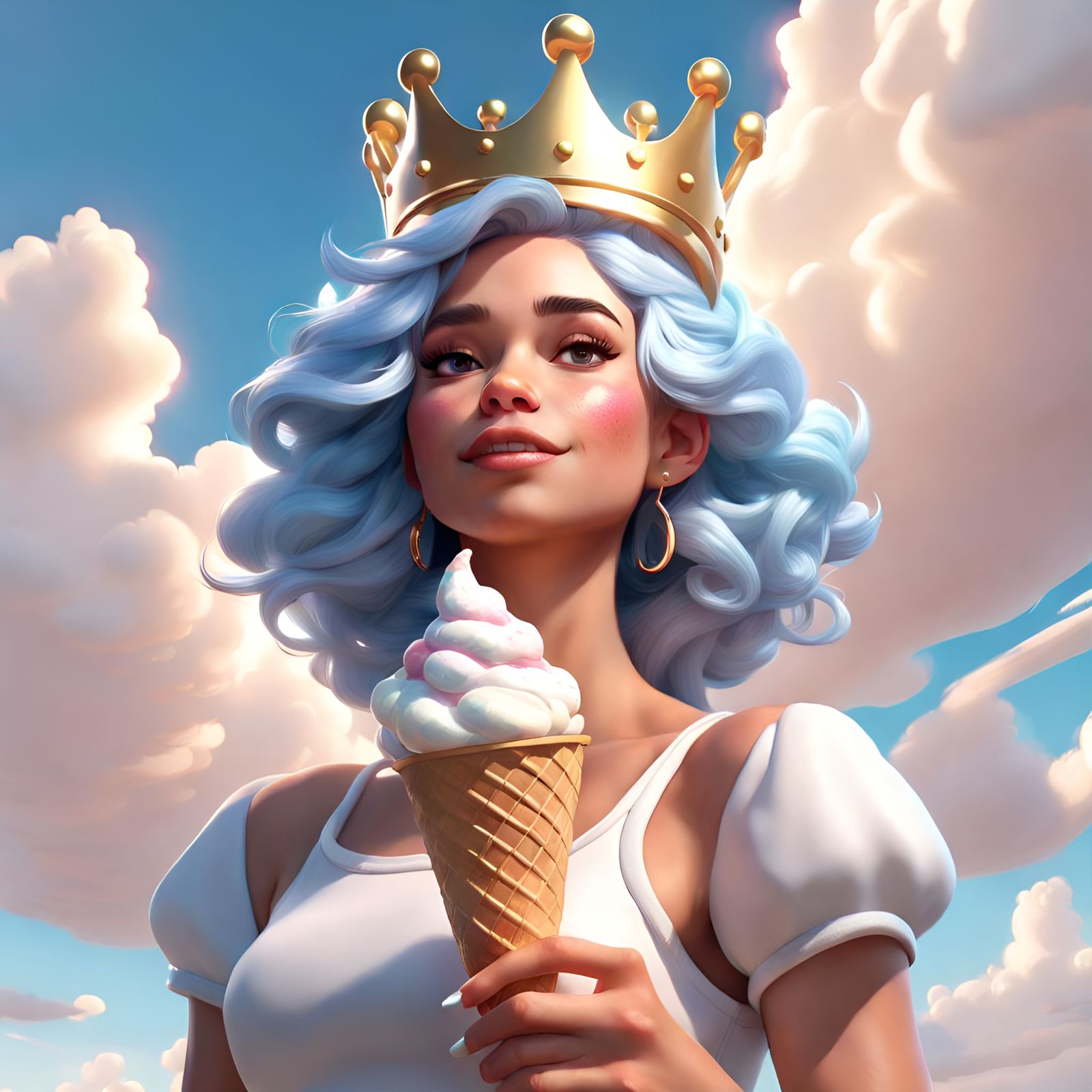 Woman with Ice Cream Hair in Digital Art Style