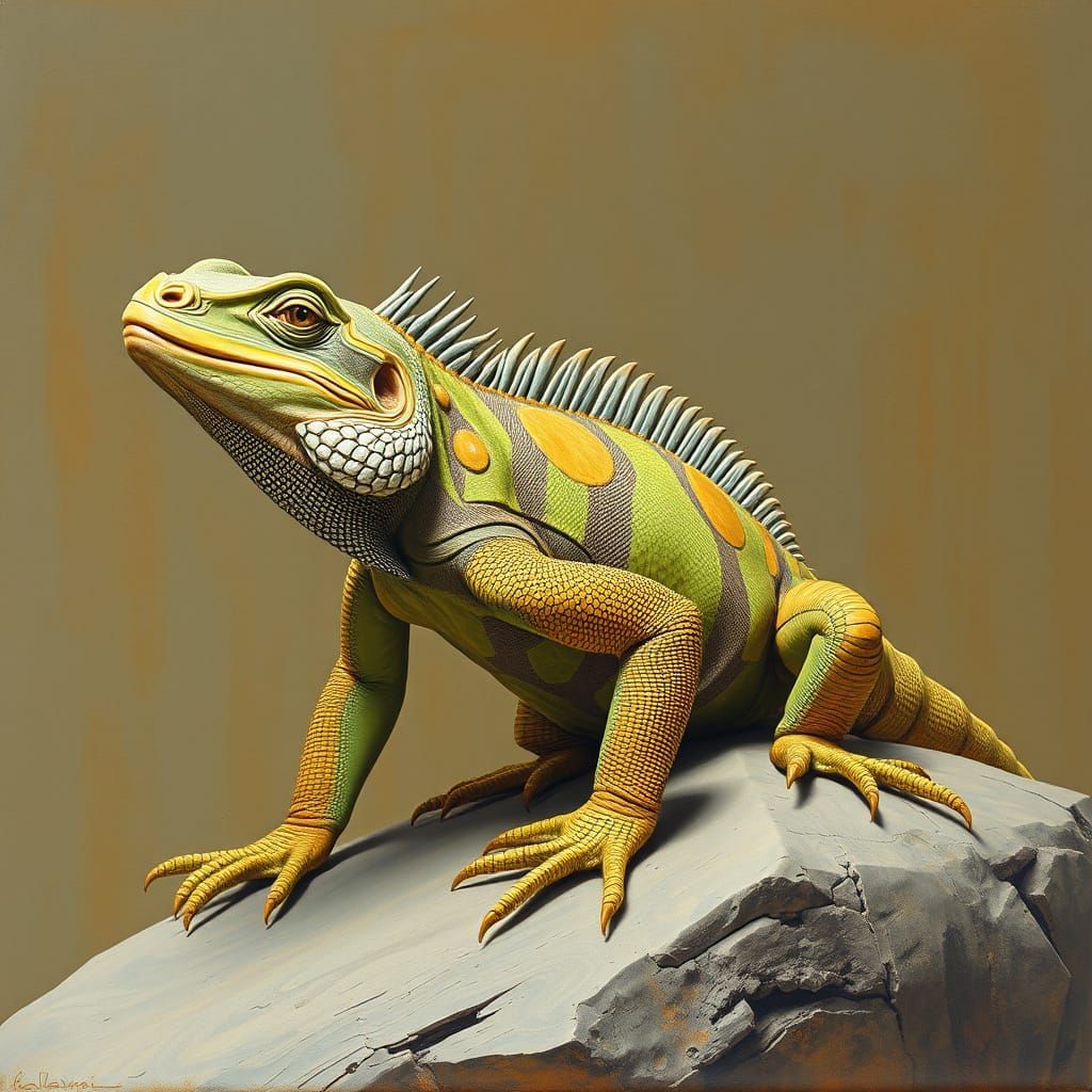Iguana Portrait in Graphite and Vibrant Styles