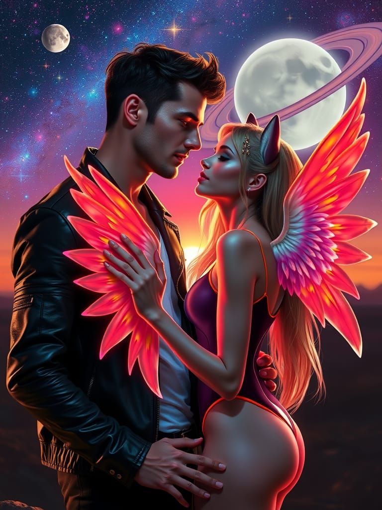 Glamorous Starlight Couple with Ethereal Wings