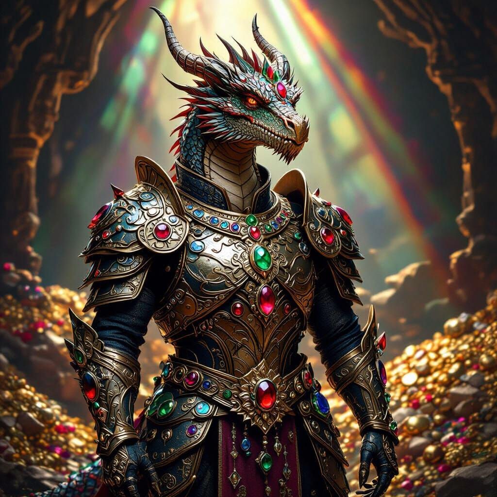 Majestic Dragon in Gemstone-Inlaid Armour