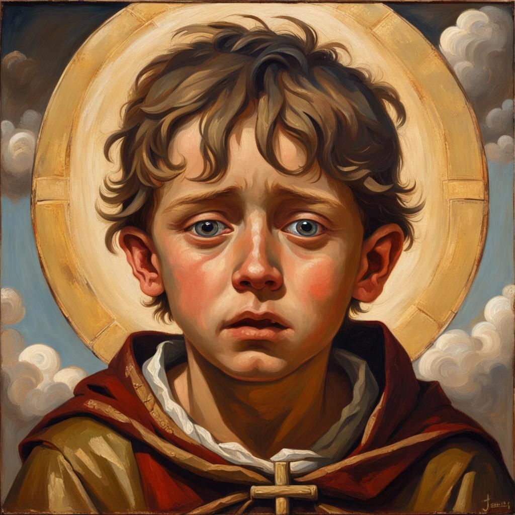 Religious Icon: Suffering Peasant Boy Oil Painting