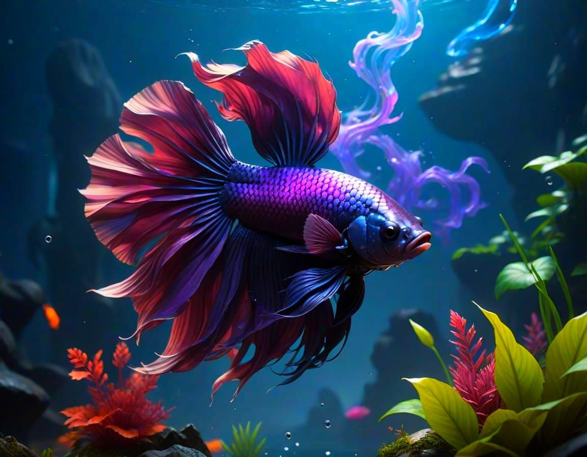 Majestic Betta Fish in Ruined Cityscape, Matte Painting Styl...