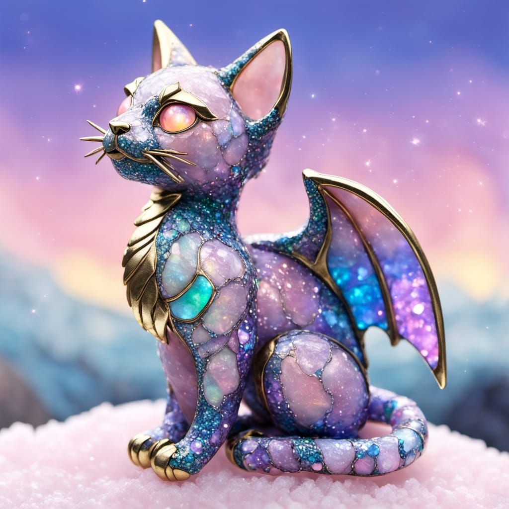 Cat-Dragon Hybrid on Pastel Clouds in Ghibli Style