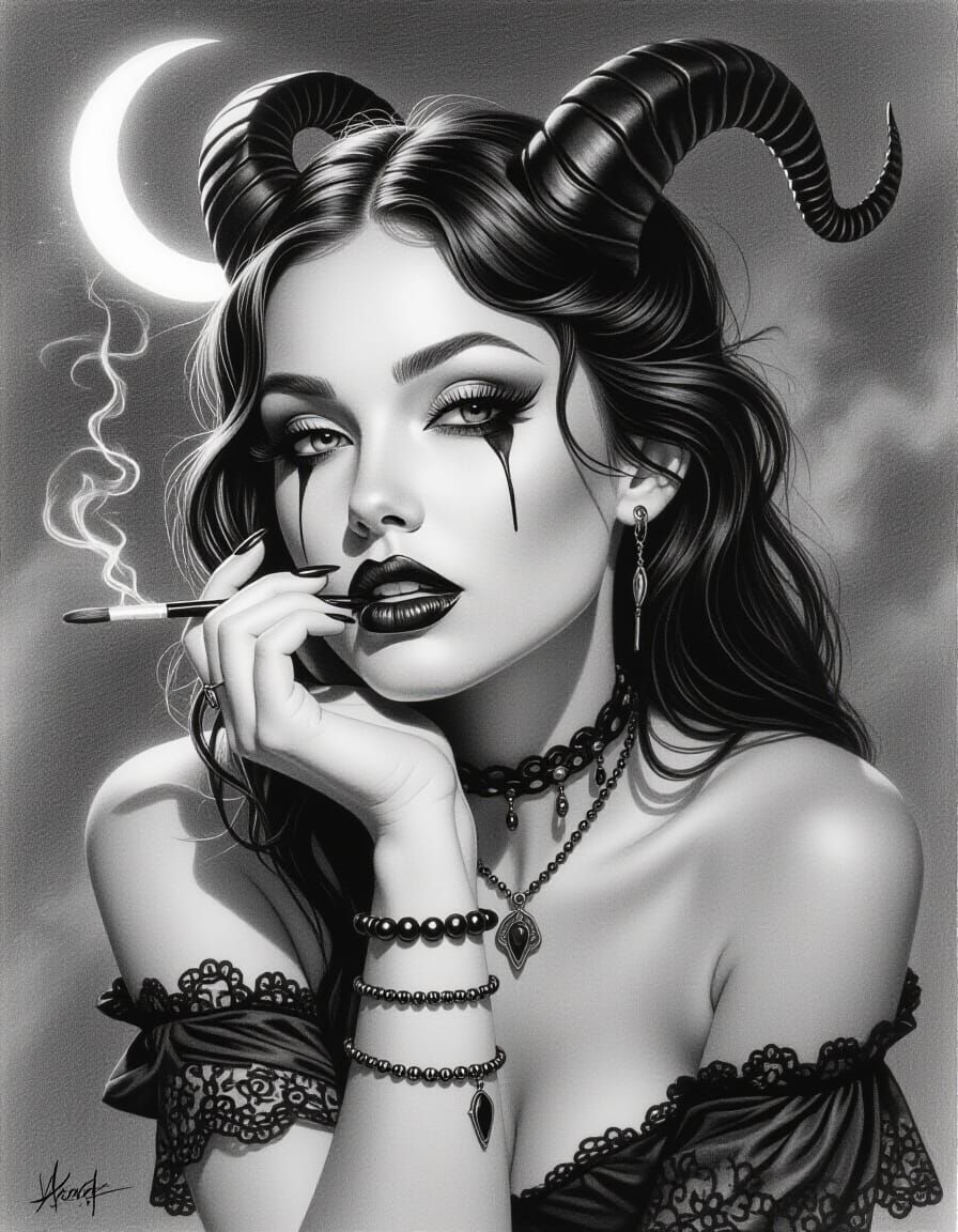 Nightmarish Sensuality in Charcoal Drawing Style