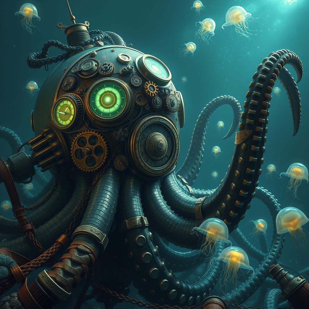 Steampunk Clockwork Kraken Rises from the Deep