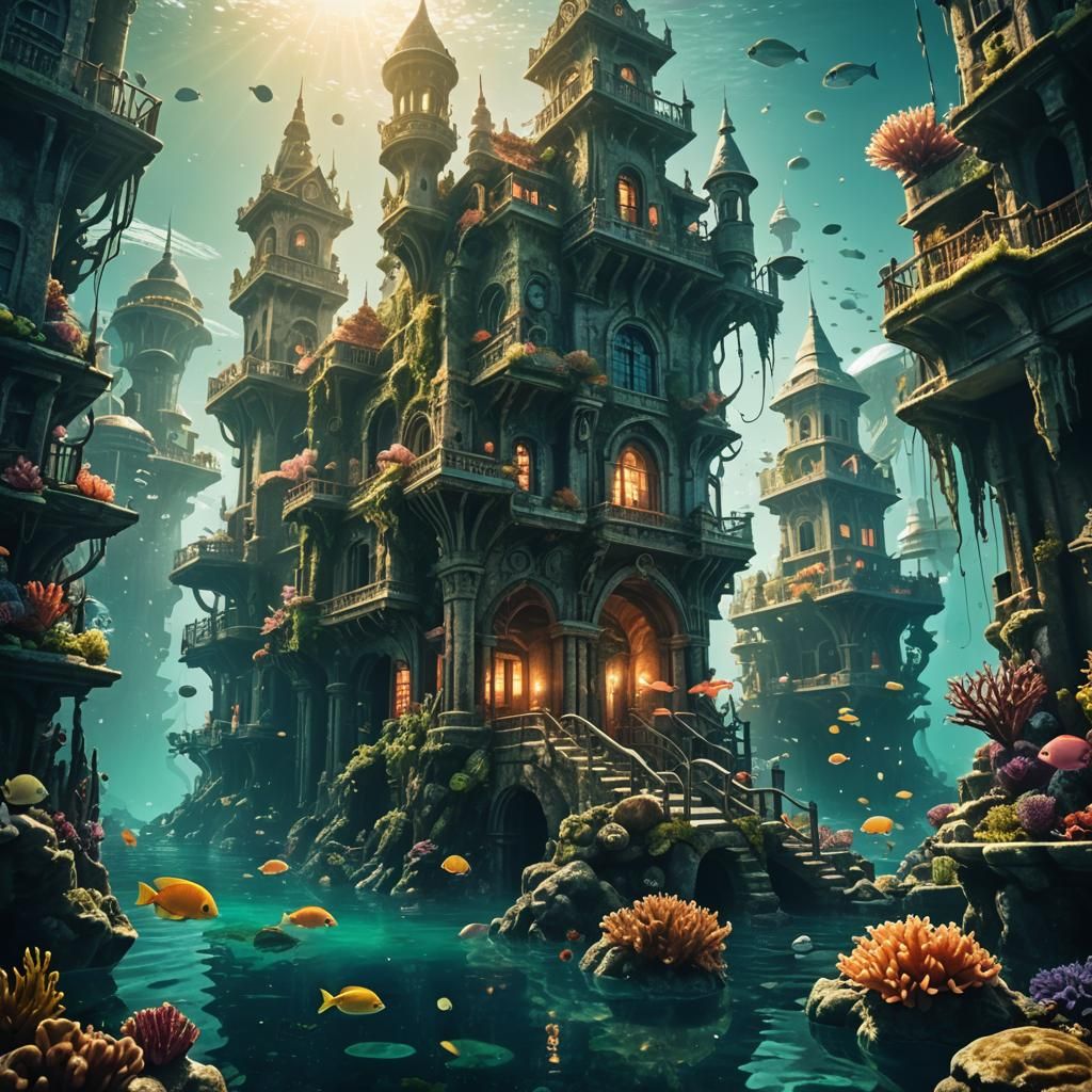 Fantasy Underwater City with Coral Buildings