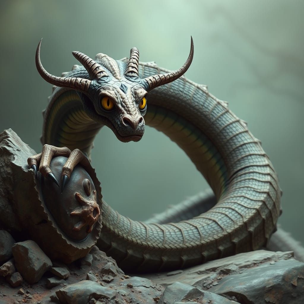 Mystical Serpentine Creature in Mid-Slither Pose