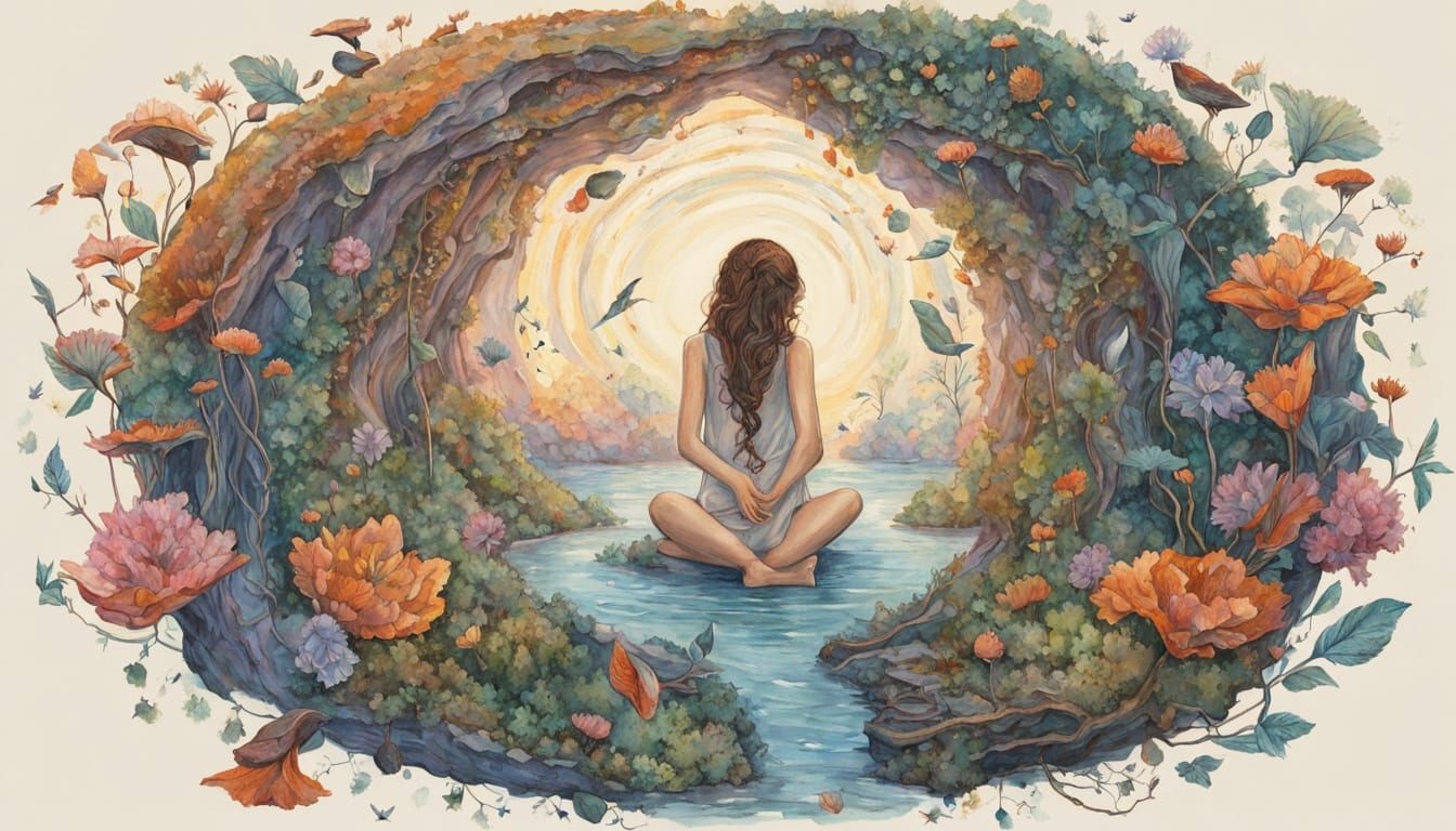 Dreamer in Crystalline Geode with Rainbow Light