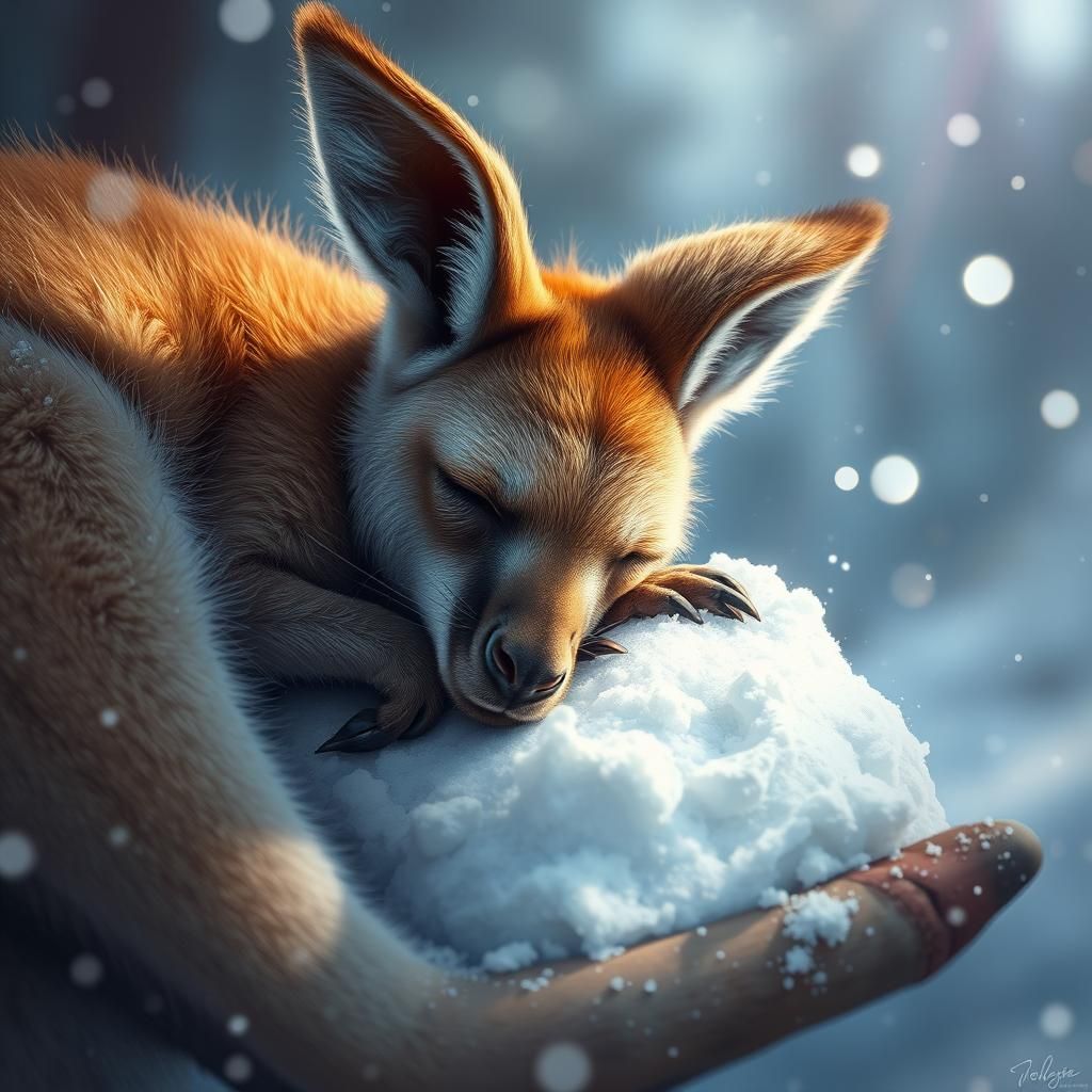 Baby Kangaroo Sleeping: Hyperrealistic Digital Art