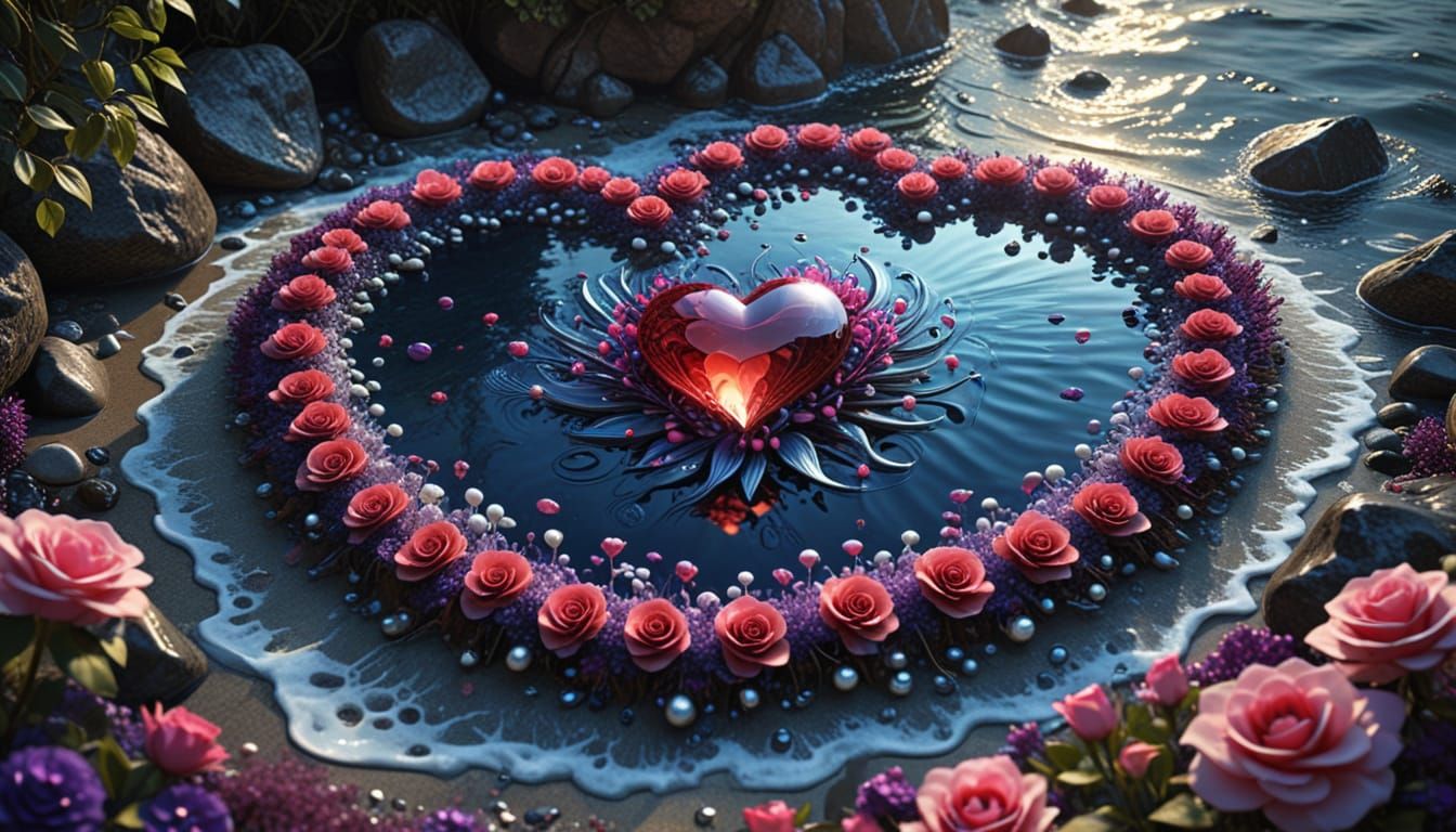 Heart-Shaped Crystal Kingdom Undersea in Abstract 3D