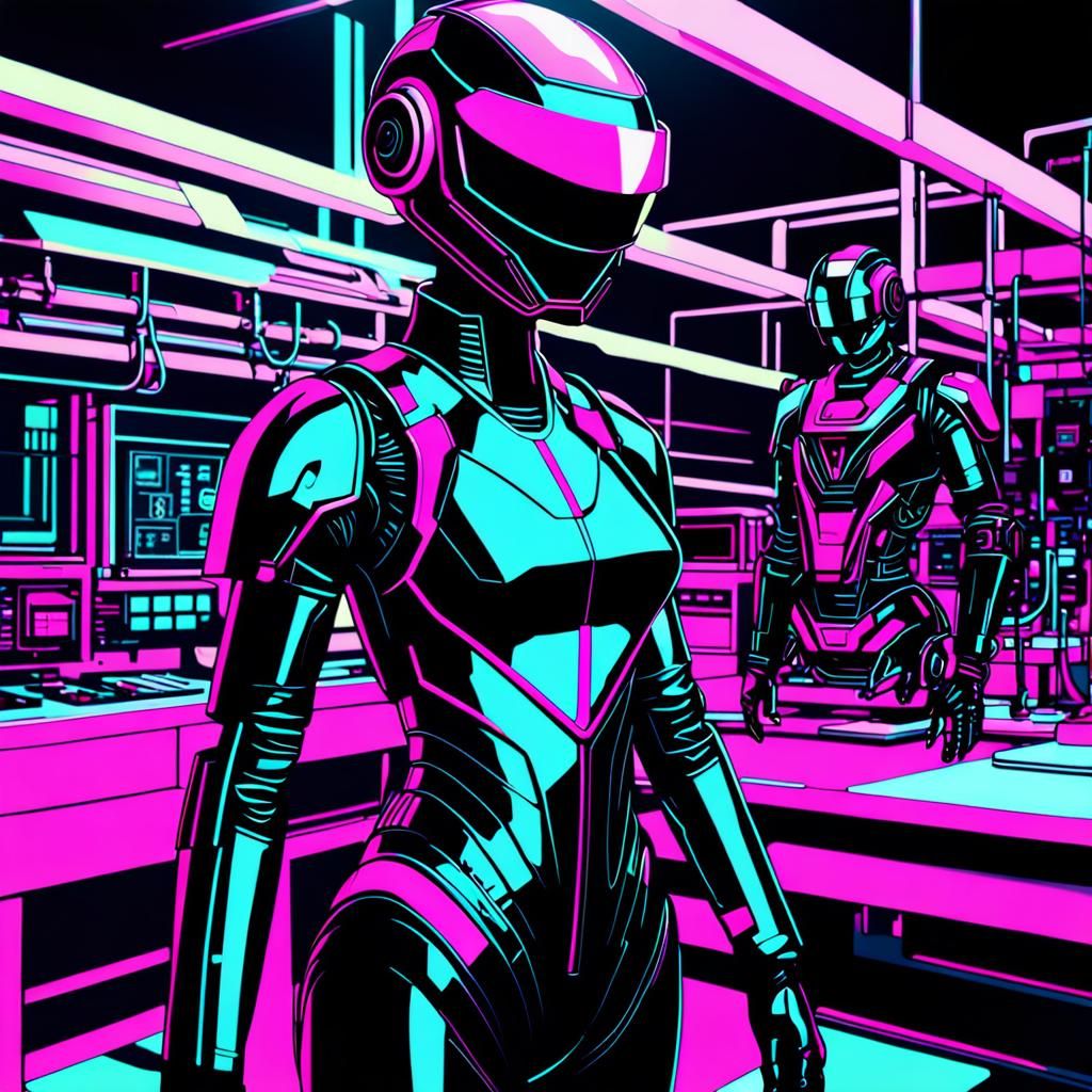 Futuristic Vinylpunk Woman in High-Tech Laboratory