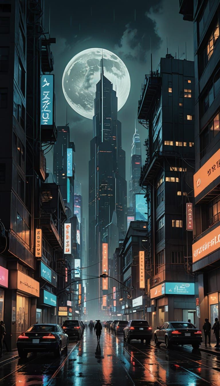 Cyberpunk Cityscape at Night, in a Stylized, Science Fiction...