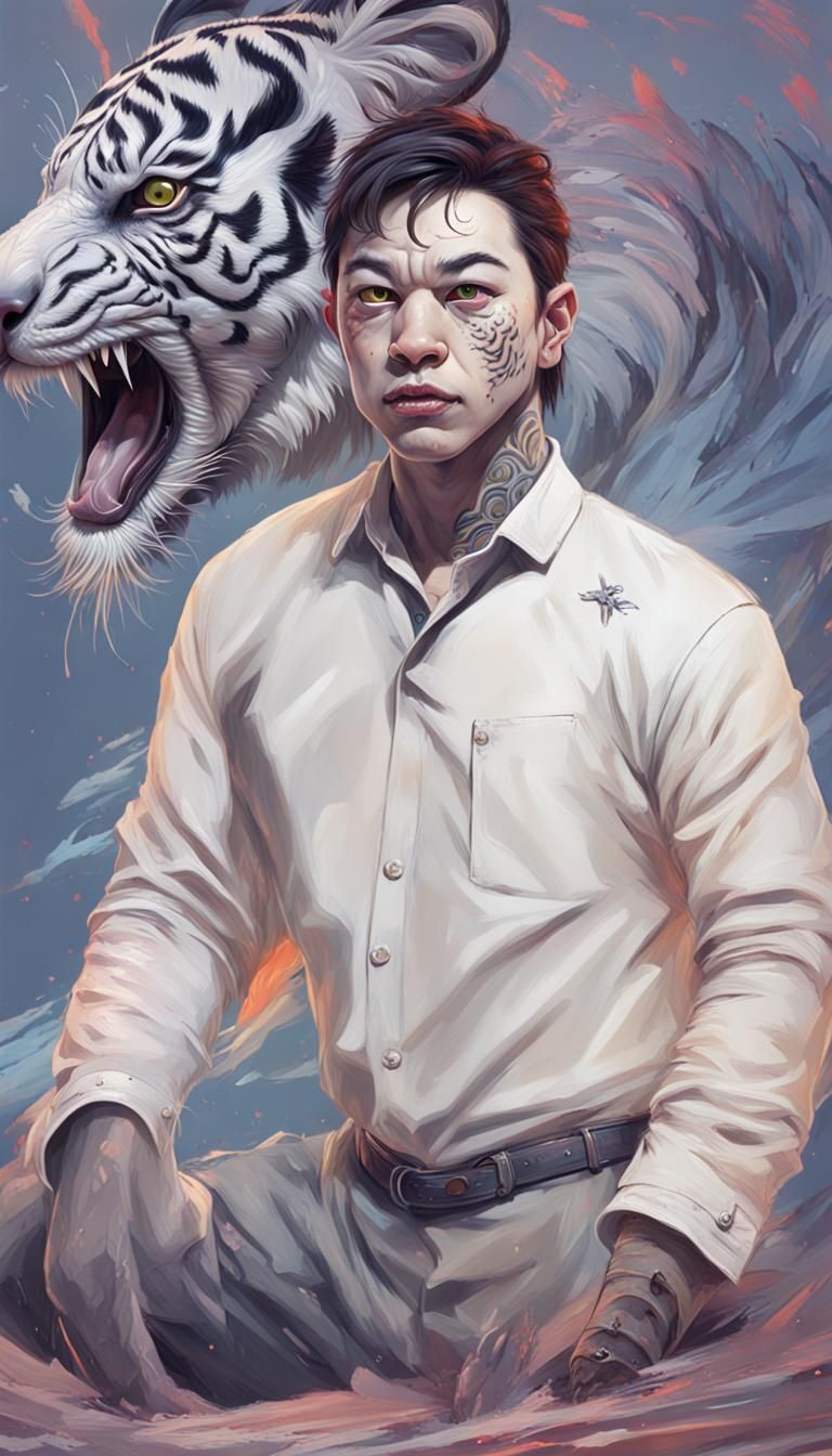 Hyperrealistic Tiger Chicken Splash Art