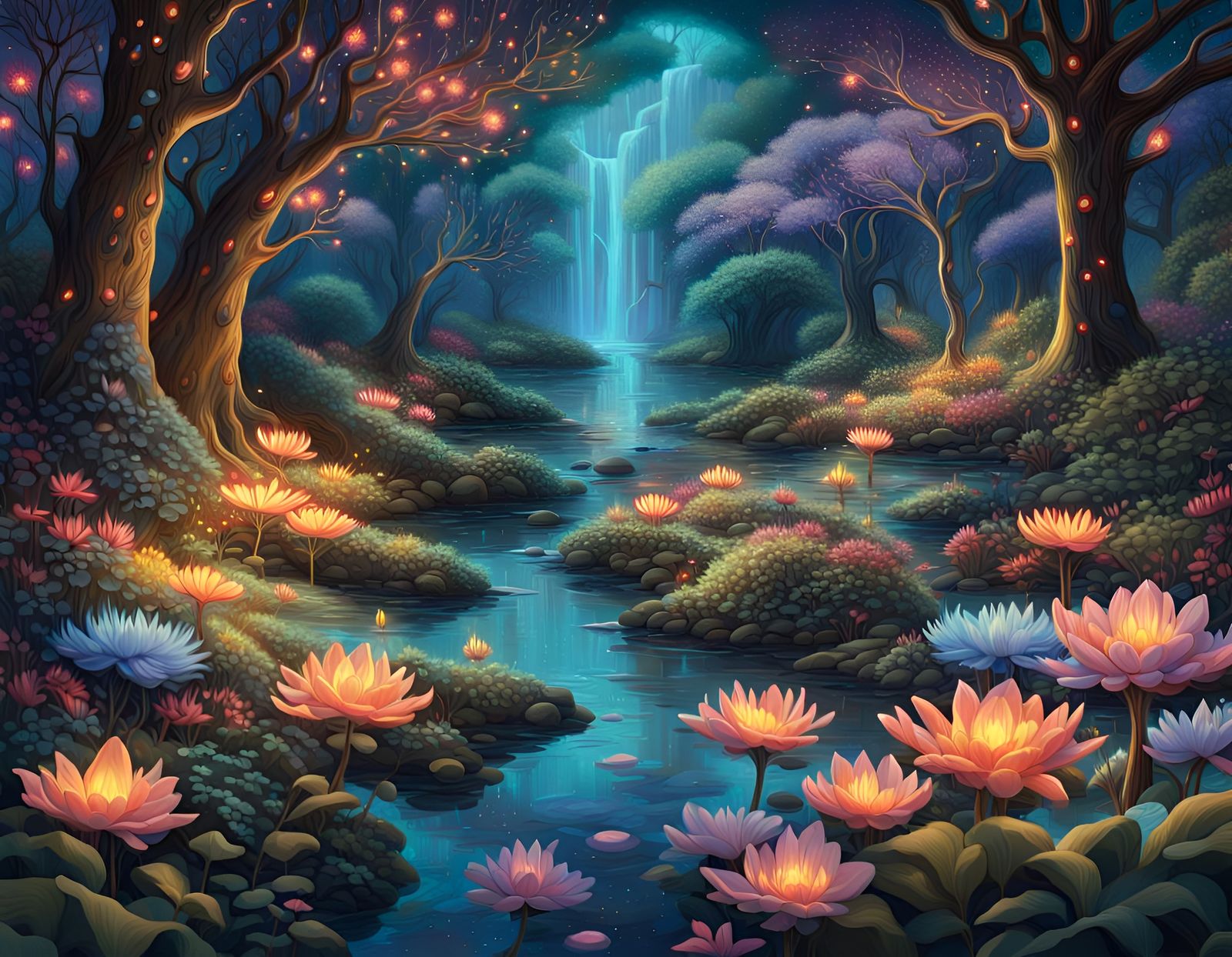 Underground Bioluminescent Garden