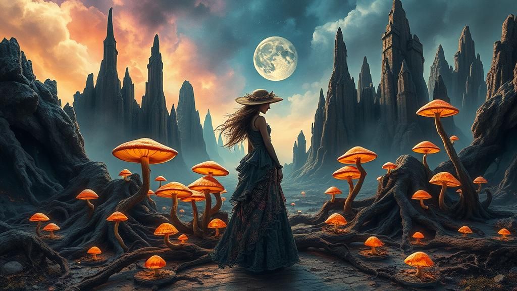 Gothic Woman in Post-Apocalyptic Landscape