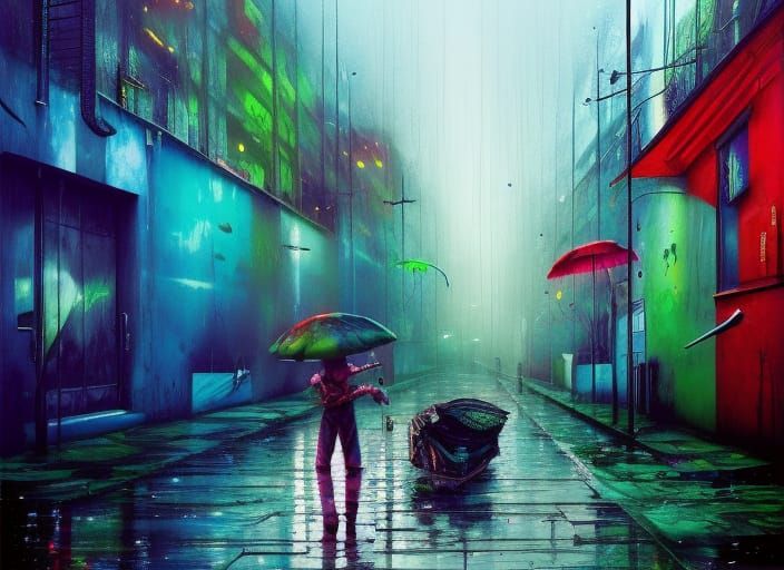 Graffiti Zombie Unicorn Cricket in the Rain