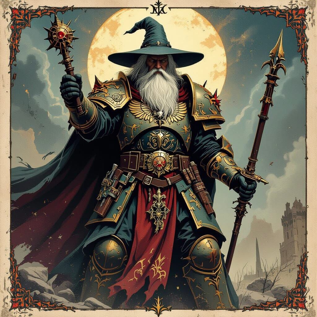 Gandalf Demon Hunter Tarot Card in 40k Style
