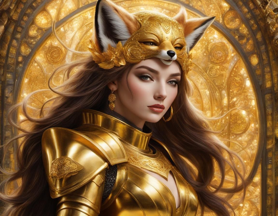 Golden Fox Girl in Detailed Digital Illustration