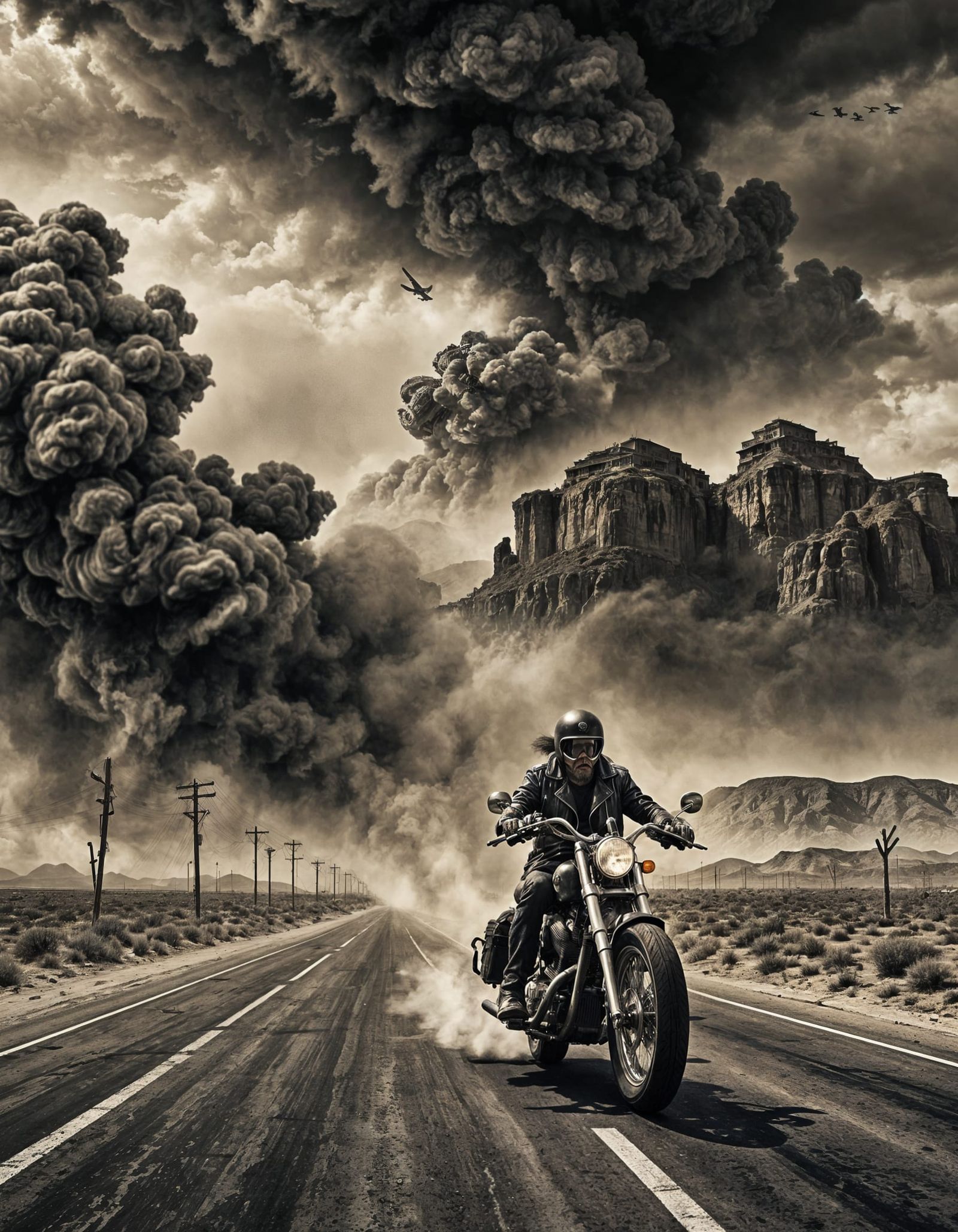 Biker on Desert Highway: Americana Digital Illustration