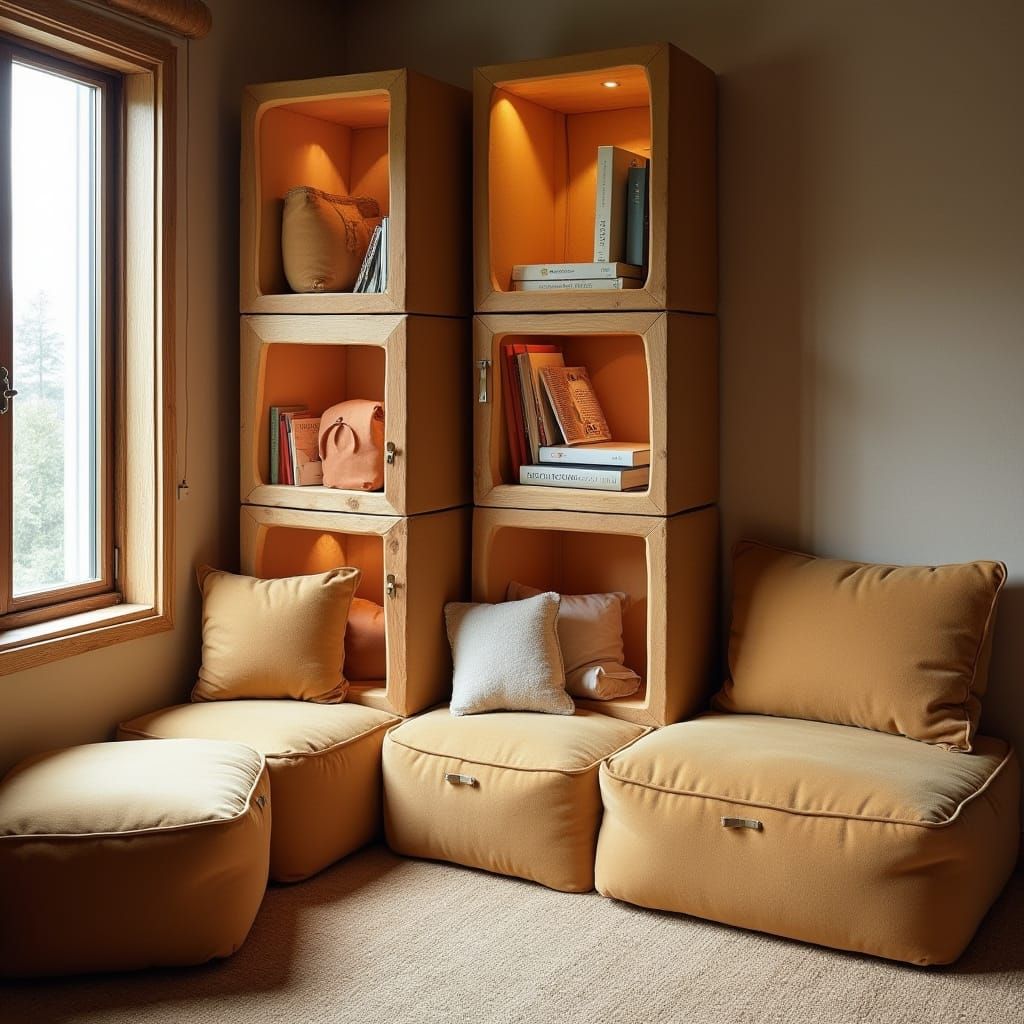 Cozy Reading Corner in Earthy Tones with Scandinavian Design