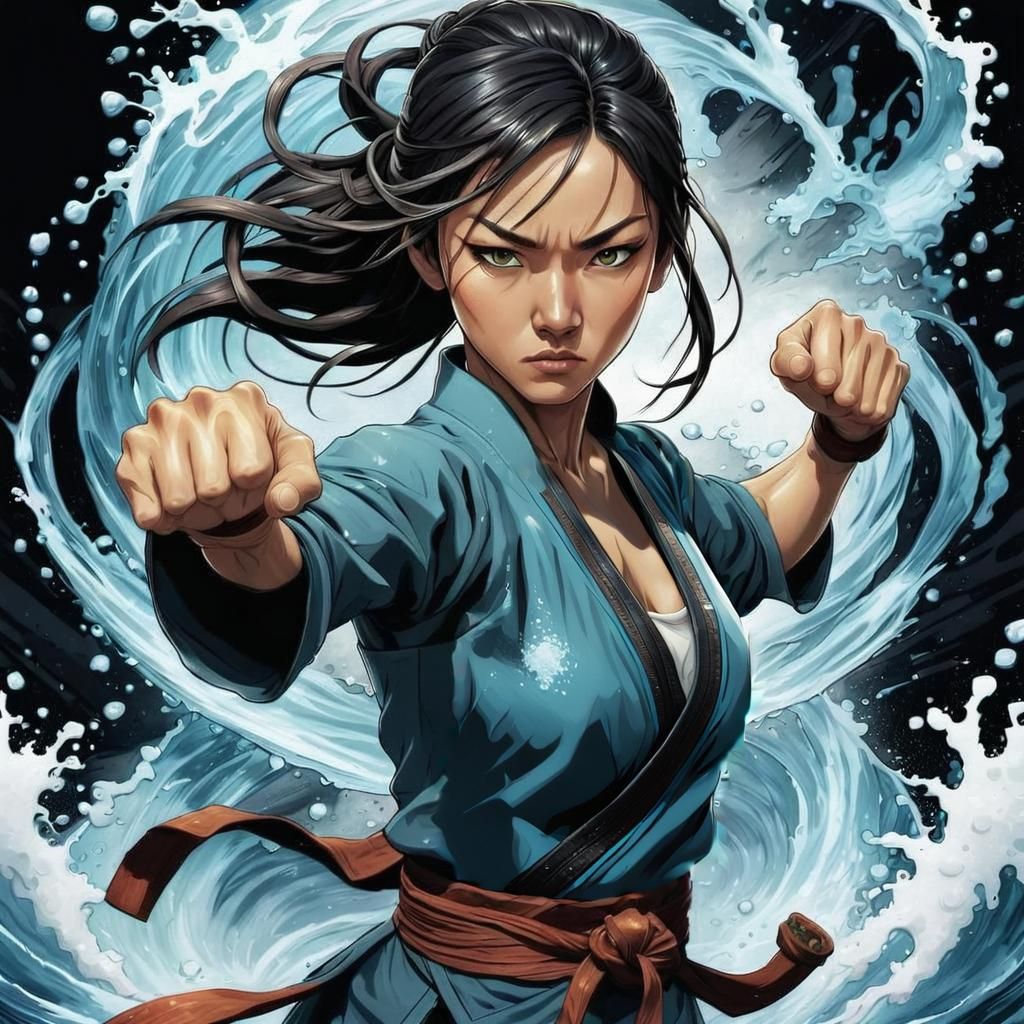Hyperrealistic Water Bender Martial Artist Concept Art