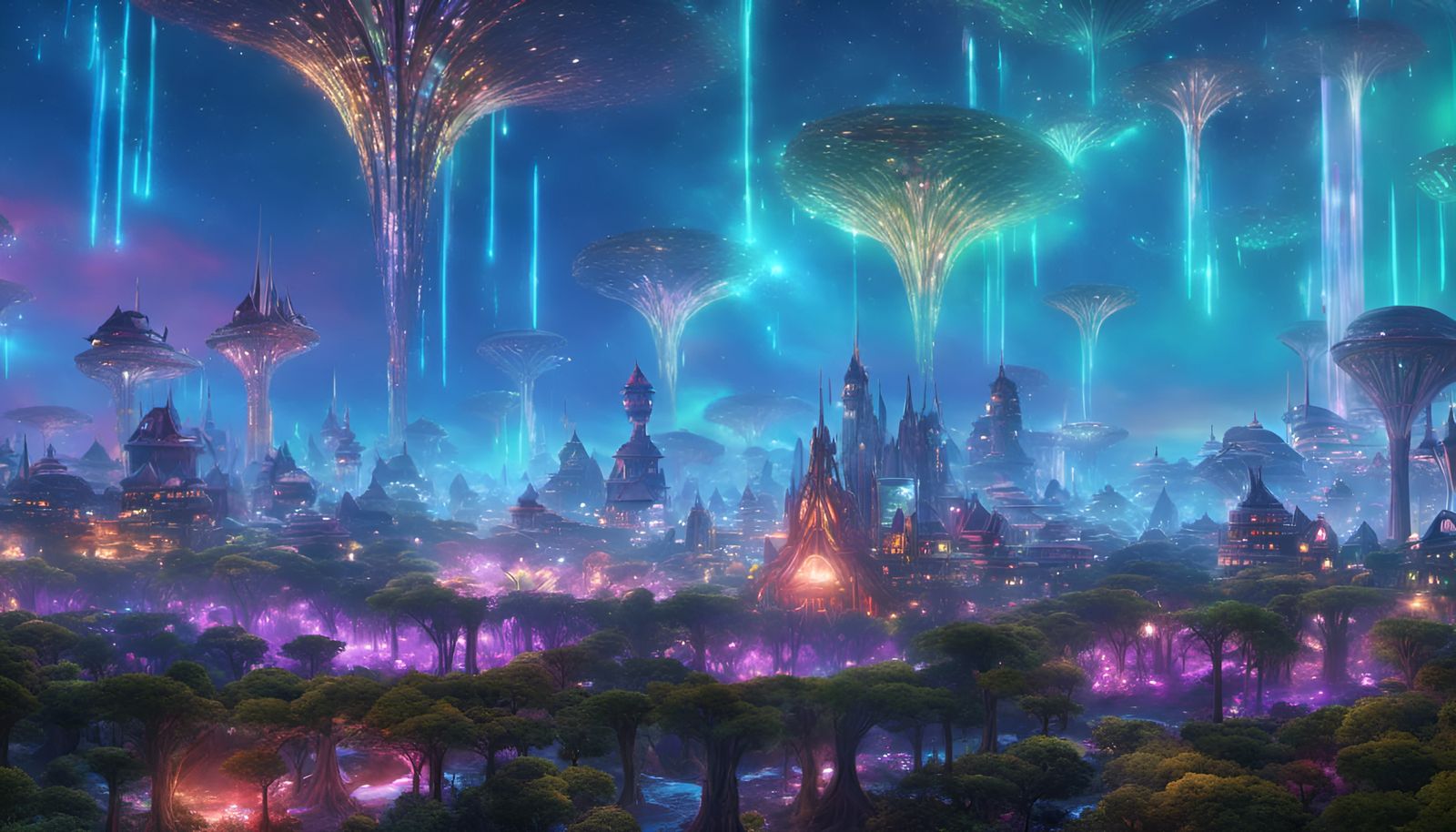 Alien Elven Village in Interdimensional Landscape