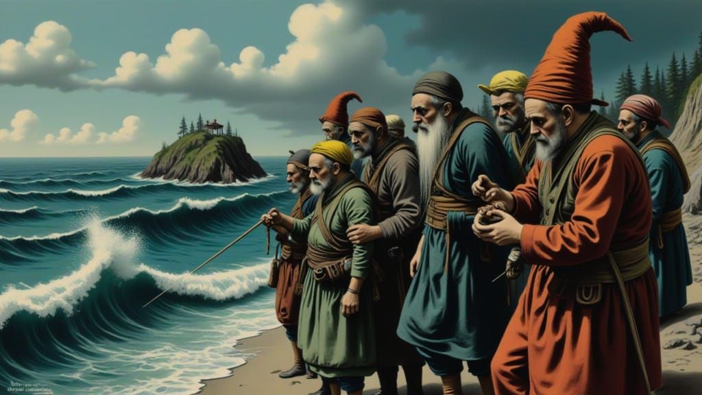 Terrified Sea People at the Ocean's Edge