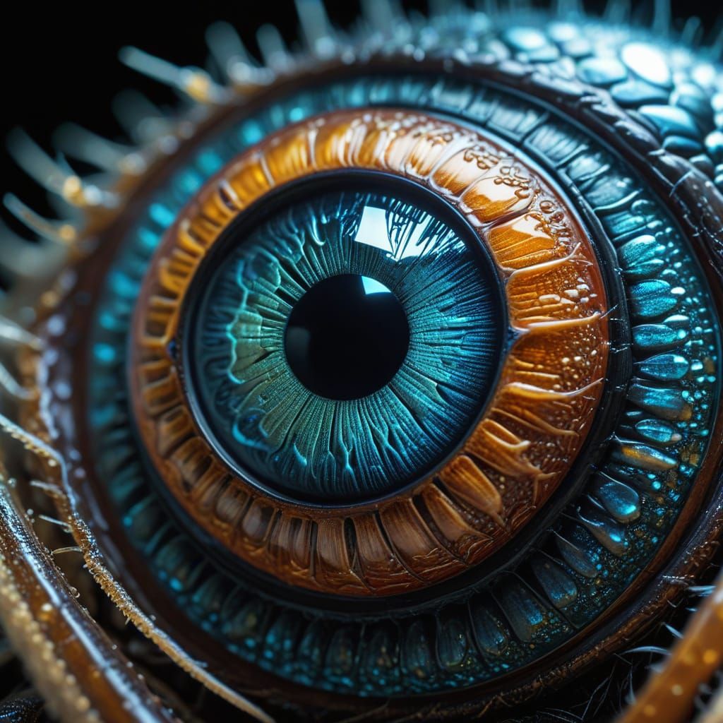 Intricate Iridescent Insect Eye in Microscopic Detail