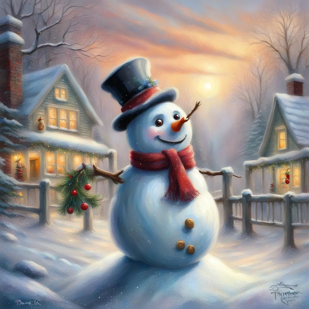 Merry Christmas Snowman in Ethereal Fantasy Style