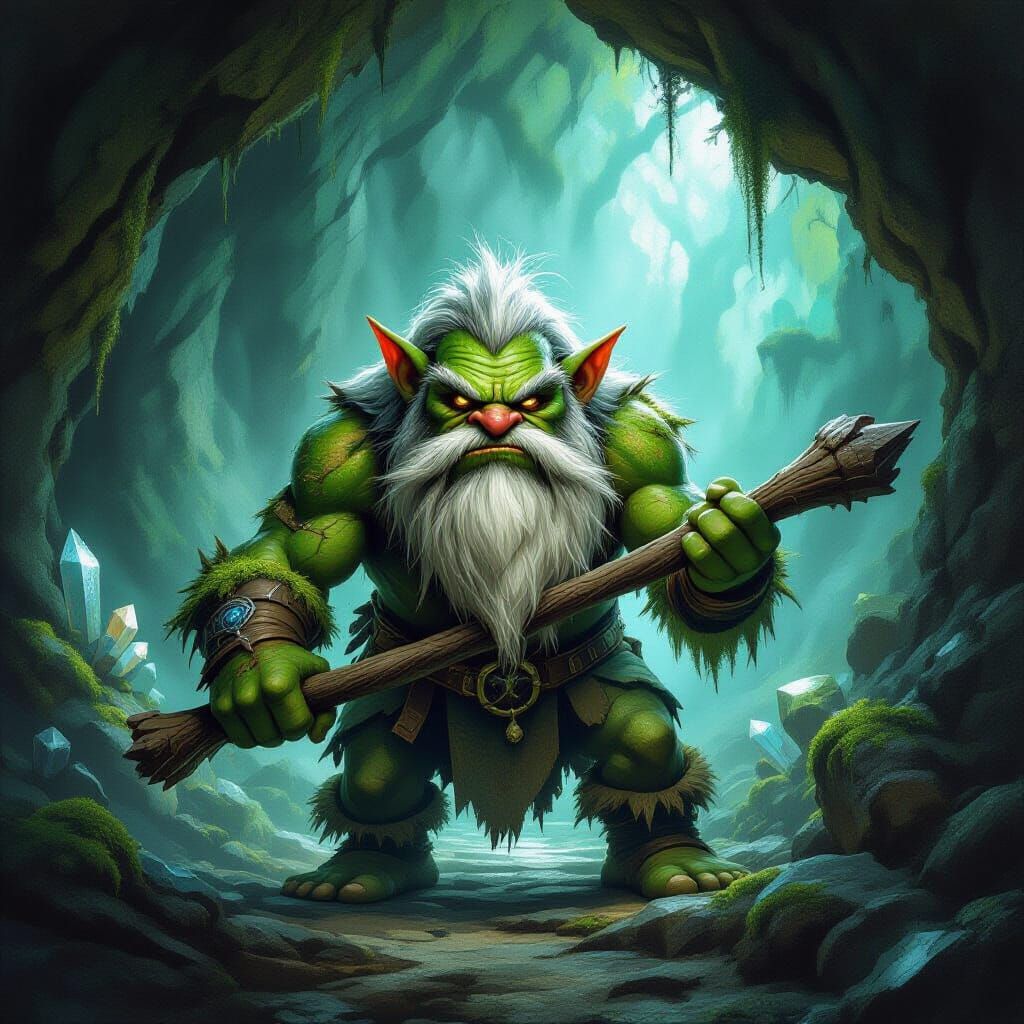 Grumpy Troll Guarding a Crystal Cave Entrance