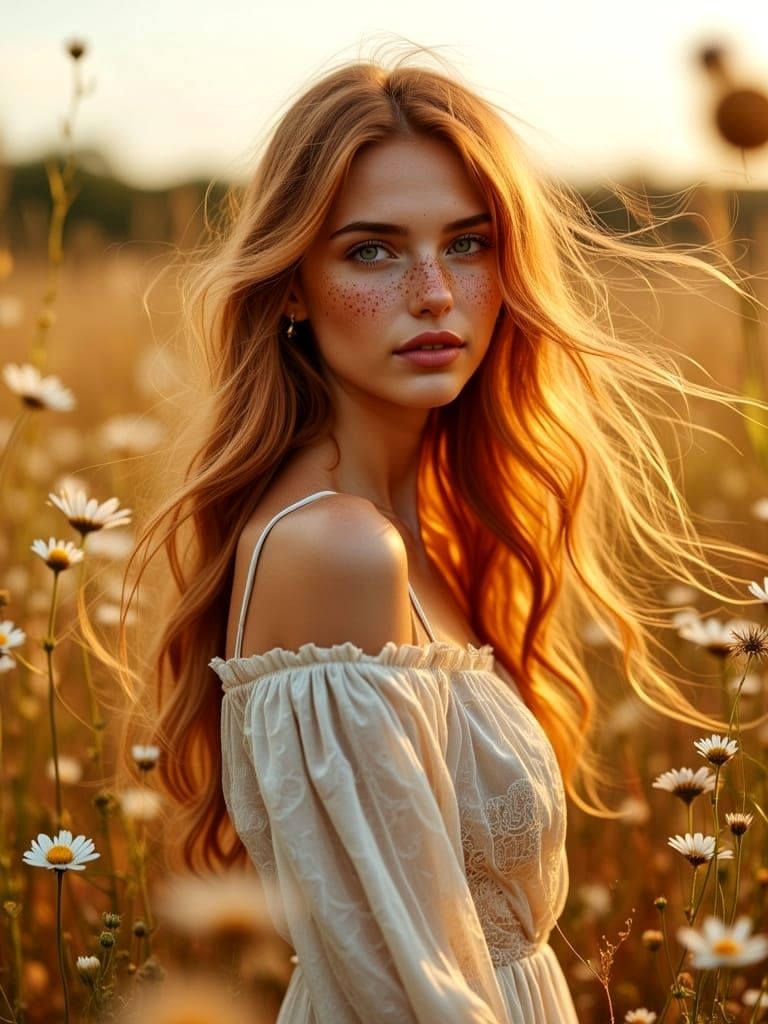 Bohemian Beauty in a Sunlit Meadow