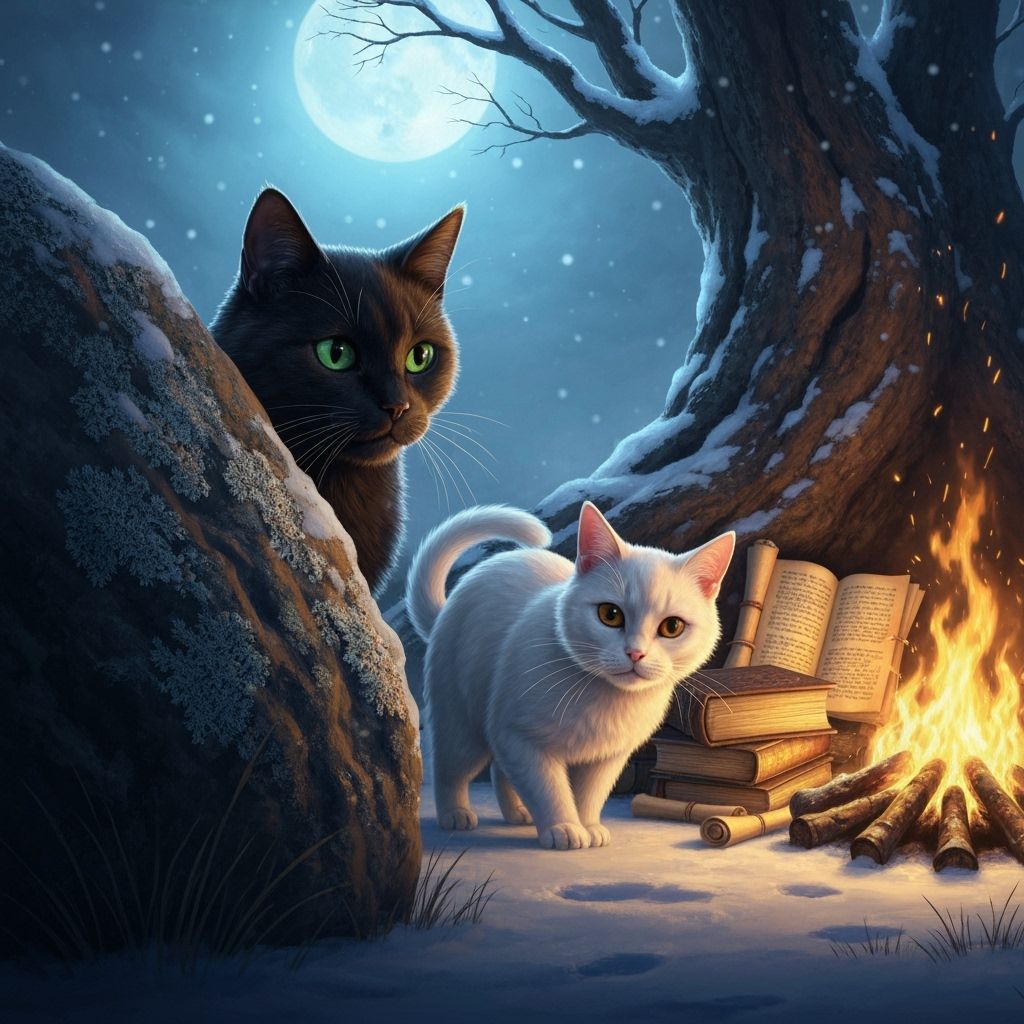 Black Cat Finds Treasure Trove in Snowy Landscape