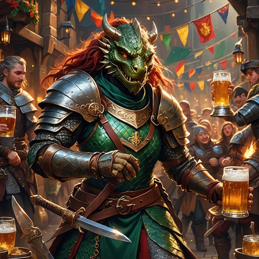 Dragonborn Warrior at Oktoberfest: Fantasy Concept Art