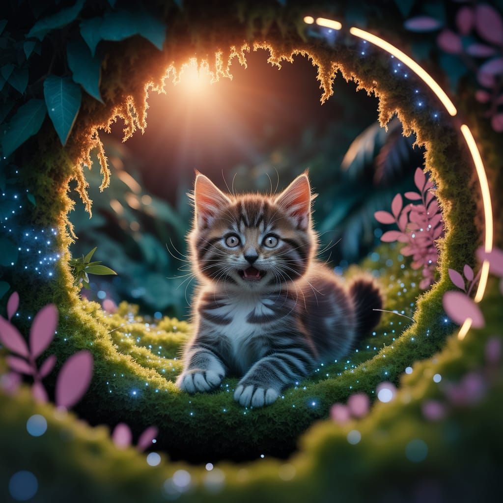 Art Nouveau Kitten in Golden Hour Glow