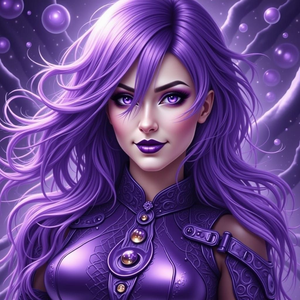 Alluring Metallic Figure in Electric Purple Hues