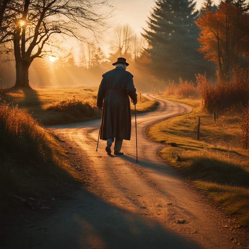 Crooked Man Walks Down Crooked Lane at Sunrise