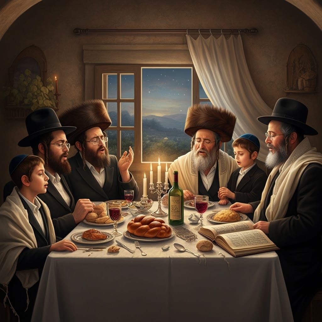 Shabbat Table with Orthodox Jewish Family