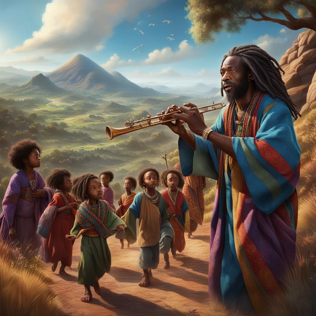 Flute Player Leads Children into Hills