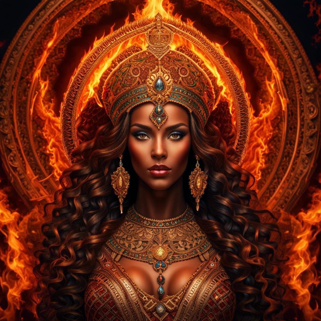 Ornate Fire Goddess Priestess in HDR