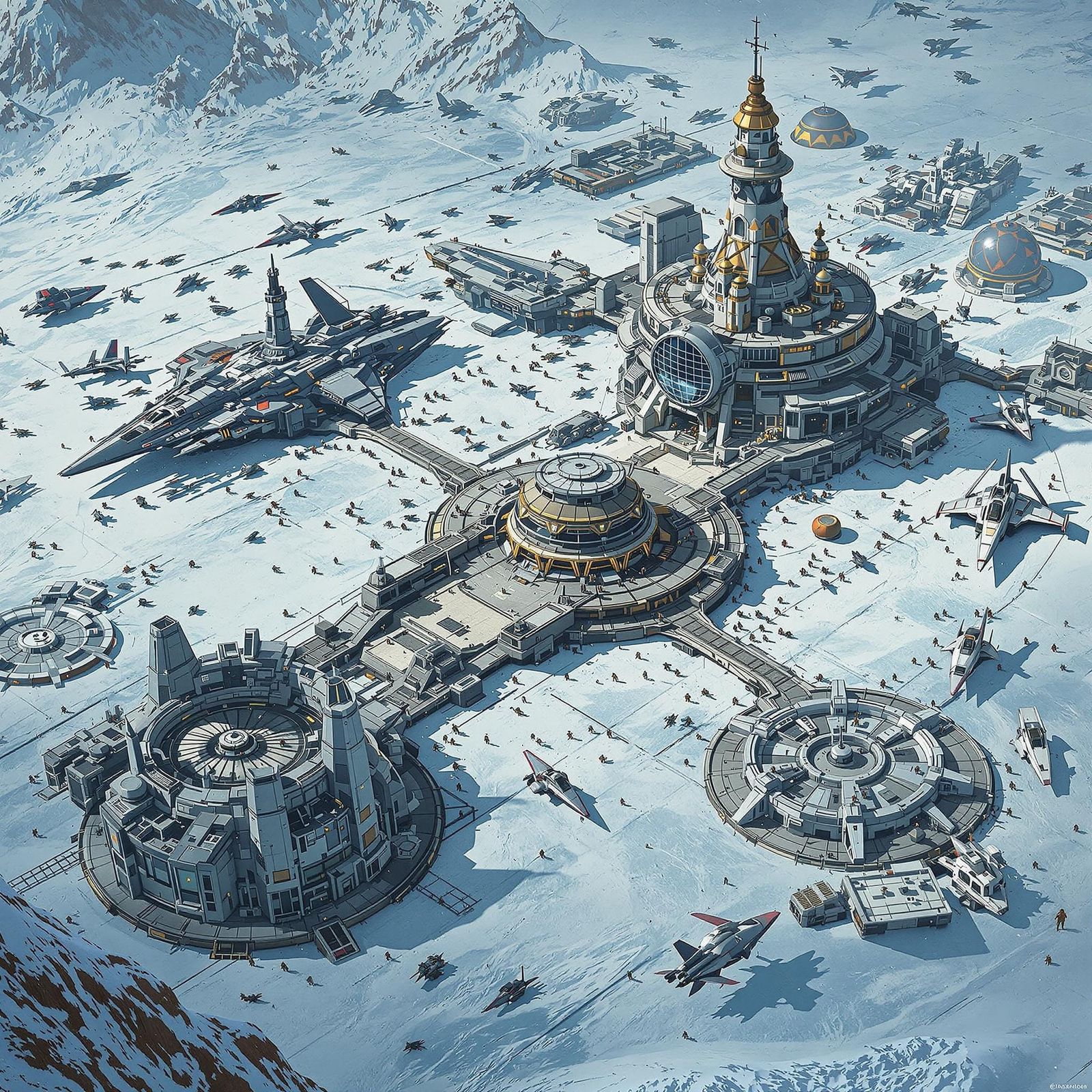 Rebel Space Base on Frozen Moon: Syd Mead Style